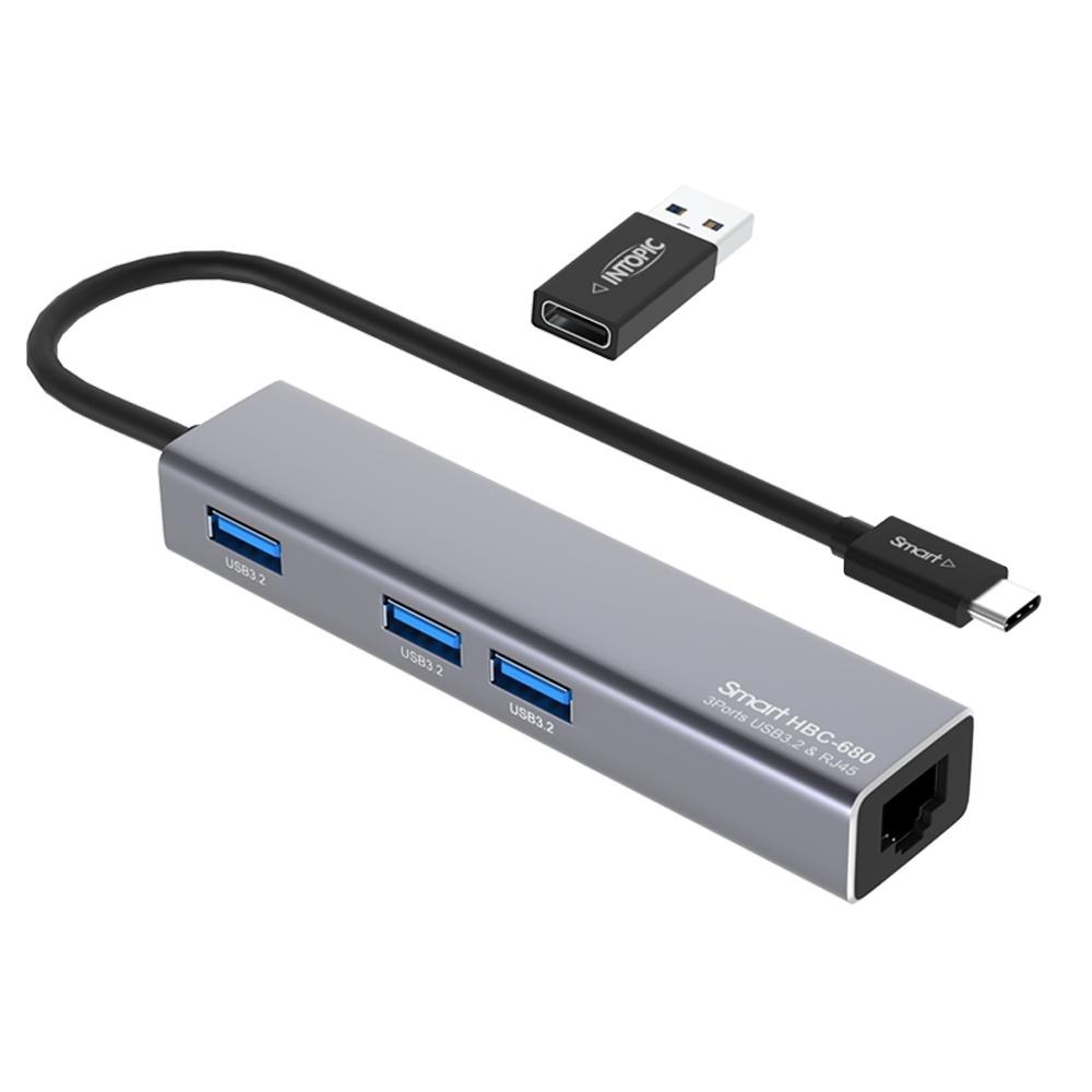 Intopic 廣鼎 HBC-680 USB-C+A 鋁合金集線器 USB-A／RJ45 HUB 集線器 光華-細節圖2