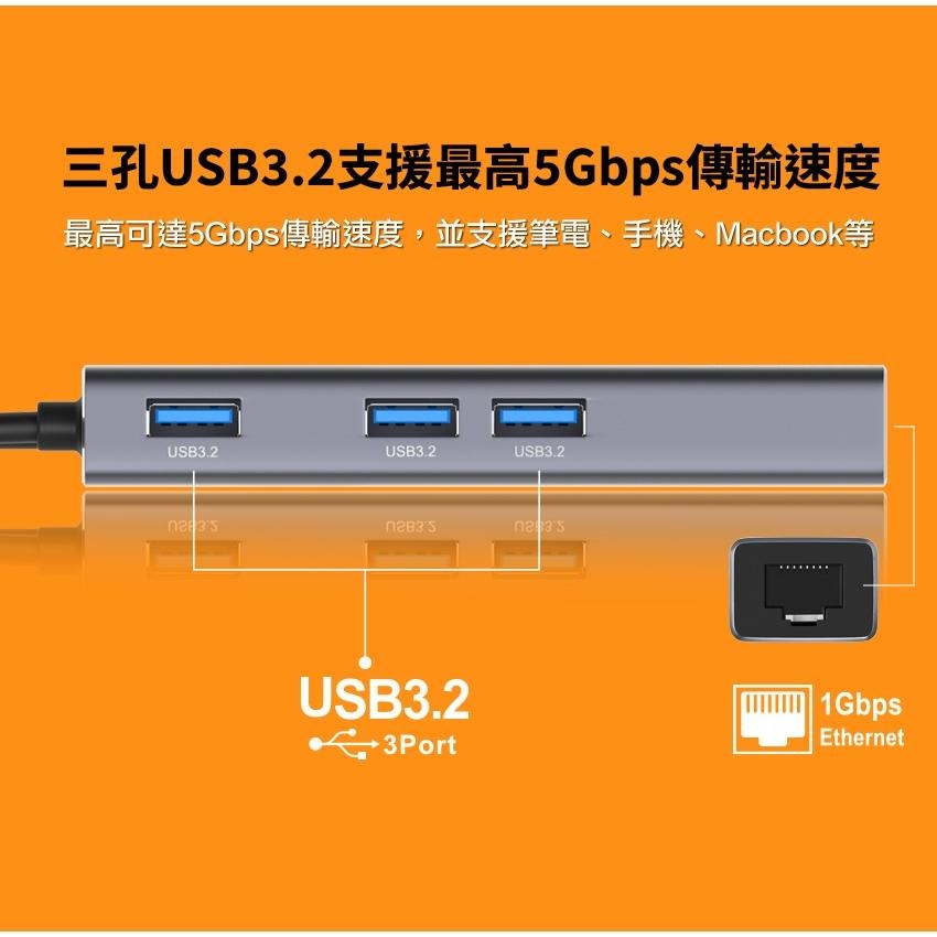 Intopic 廣鼎 HBC-680 USB-C+A 鋁合金集線器 USB-A／RJ45 HUB 集線器 光華-細節圖5