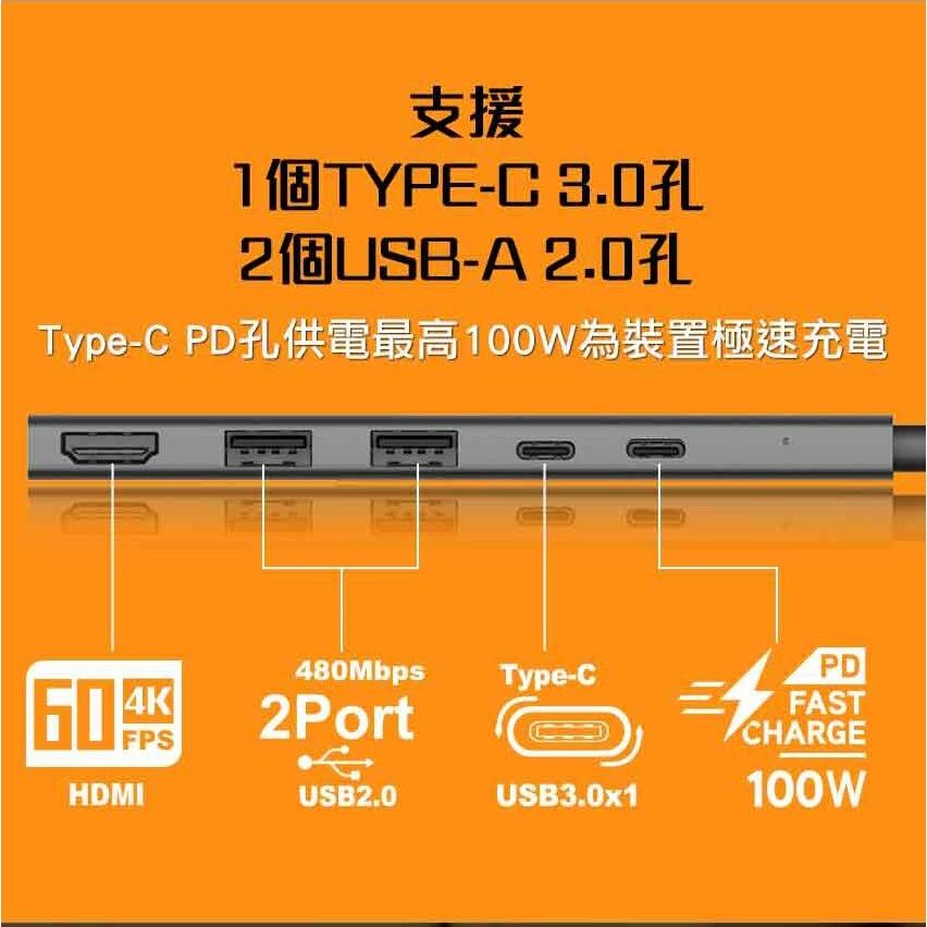 Intopic 廣鼎 HBC-665 五合一多功能 Type-C 轉接器 USB-C HDMI HUB 集線器 光華-細節圖5