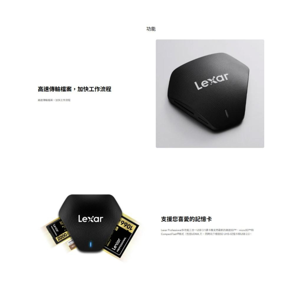 Lexar 雷克沙 Professional 多功能三合一 USB 3.1 讀卡機 SD卡 micro SD 光華-細節圖5