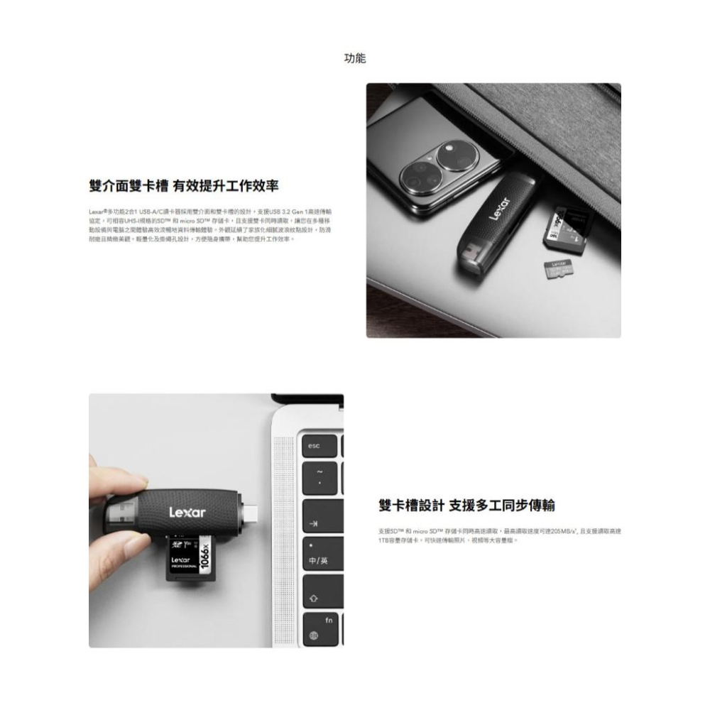 Lexar 雷克沙 RW310 多功能2合1 USB-A+C 讀卡機 SD卡 microSD 光華商場-細節圖5