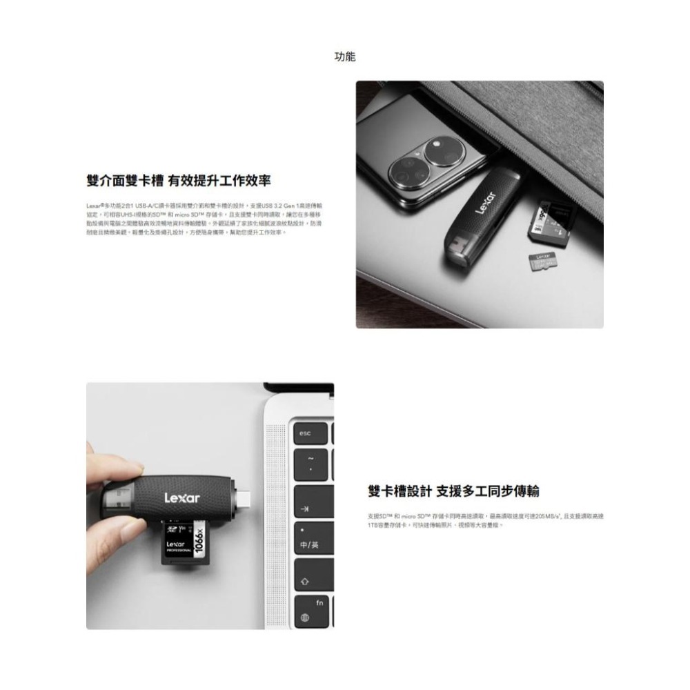 Lexar 雷克沙 RW310 多功能2合1 USB-A+C 讀卡機 SD卡 microSD 光華商場-細節圖5