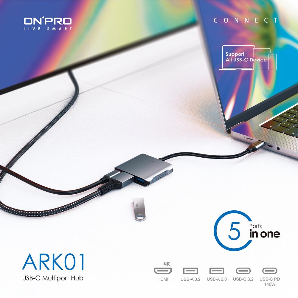 ONPRO ARK01－USB-C HUB 5合1多功能集線器 PD 140W／HDMI 4K HUB 集線器 光華-細節圖4