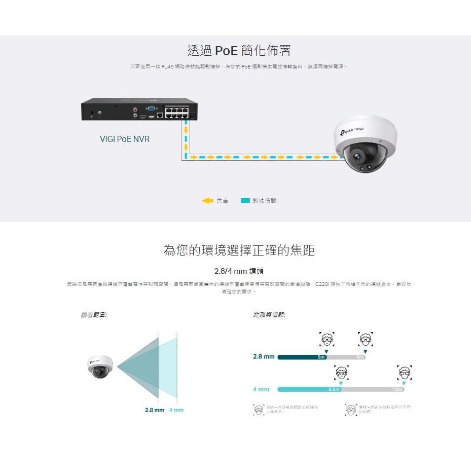 TP-LINK VIGI C220I 2.8mm 4mm 2MP POE 紅外線 球型 監視器 網路監控攝影機 光華商場-細節圖7