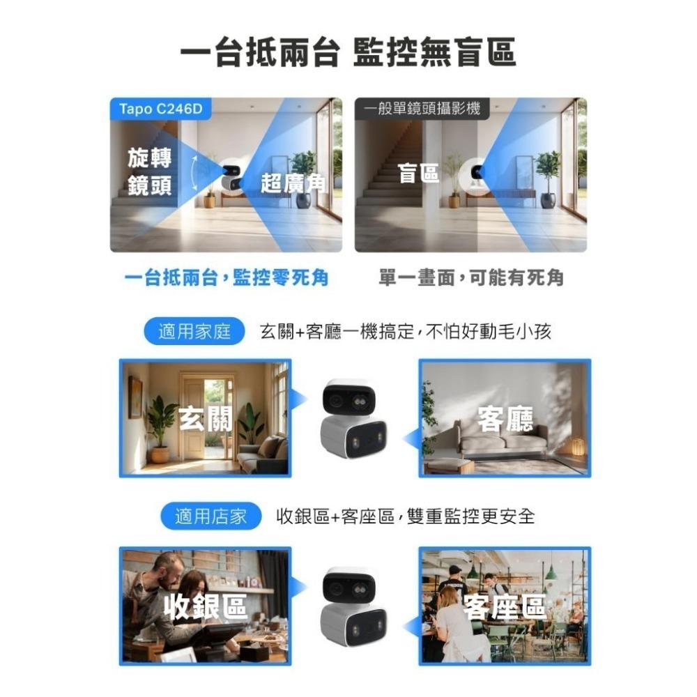 tp-link Tapo C246D 室內/戶外 雙鏡頭旋轉式防護攝影機 雙鏡頭 旋轉式 網路攝影機 監視器 光華-細節圖6