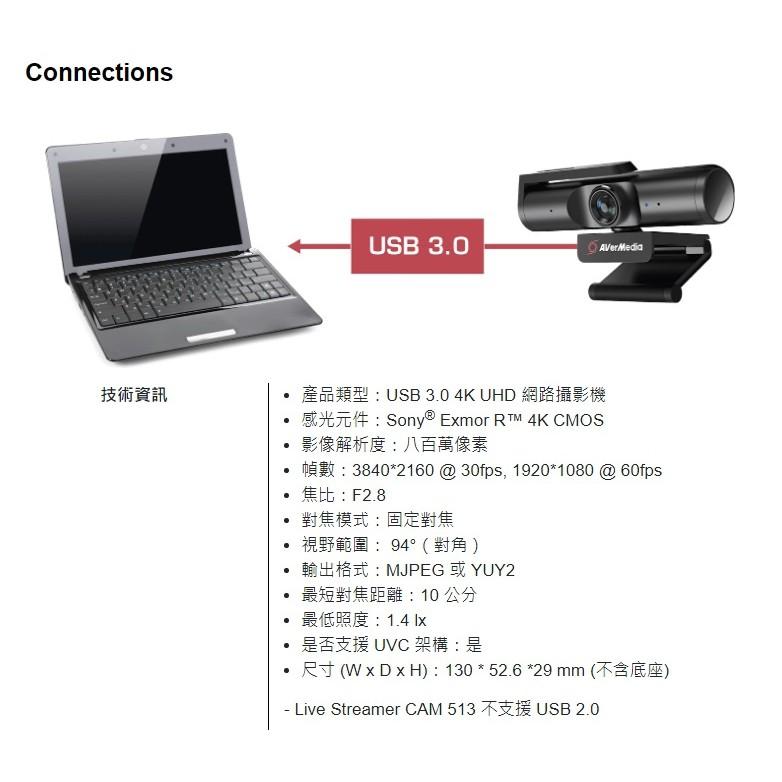 AVerMedia 圓剛 PW513 Live Streamer CAM 4K UHD 網路攝影機 視訊-細節圖7