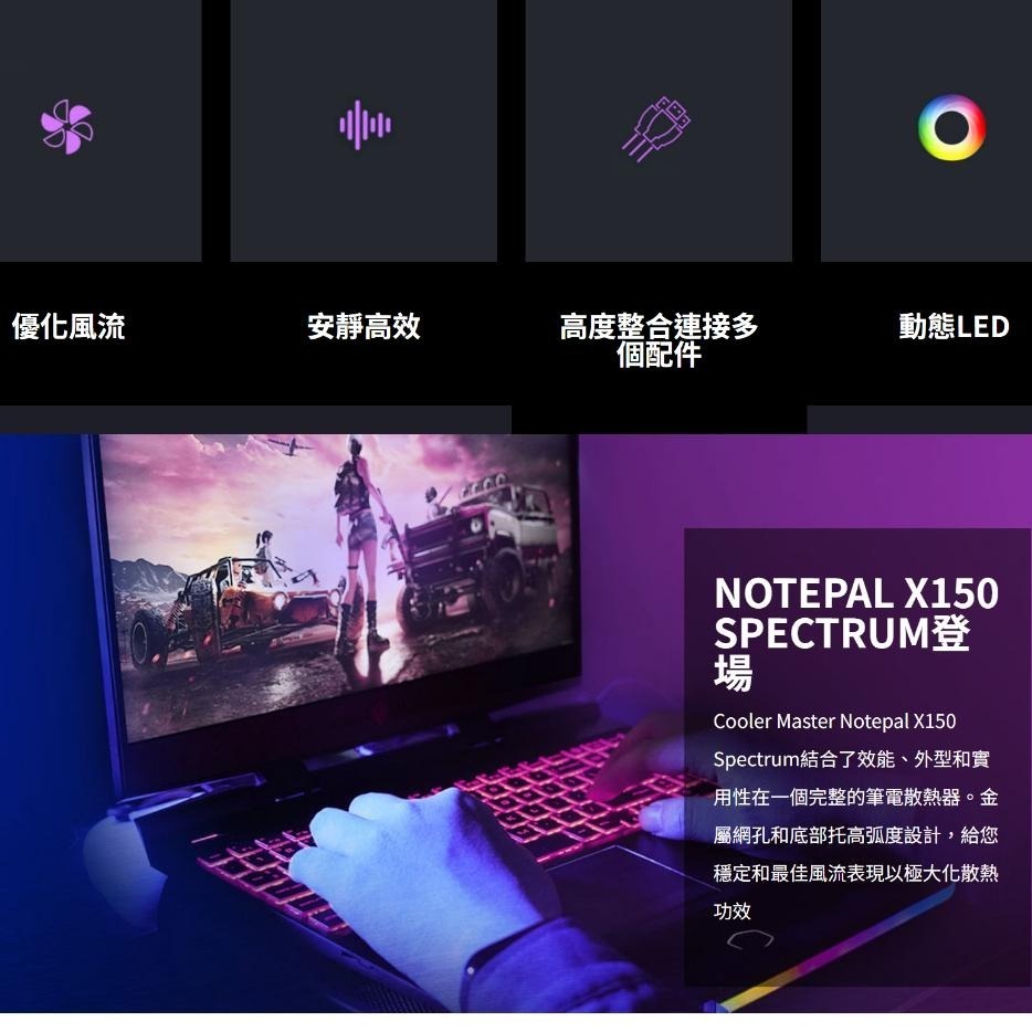 Cooler Master 酷碼 Notepal X150 Spectrum RGB 散熱墊 筆電散熱座 光華商場-細節圖4