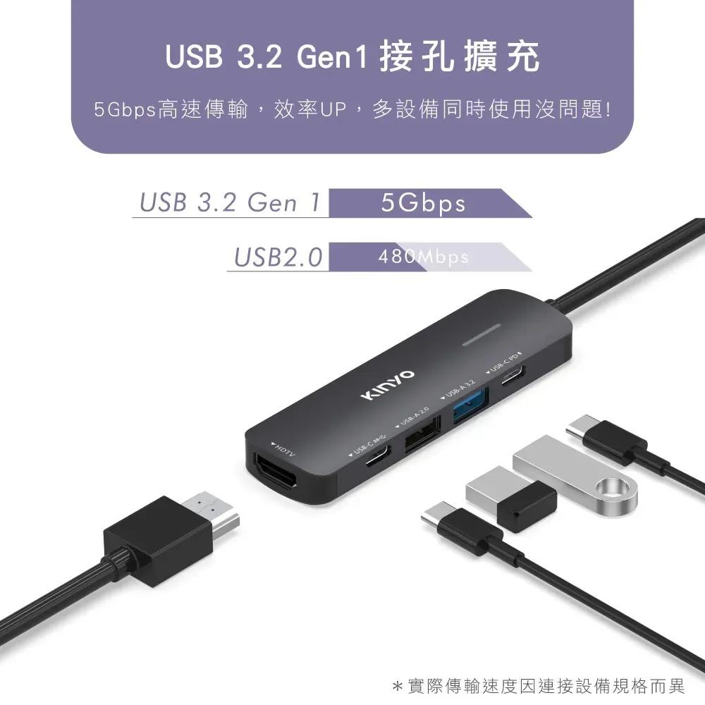 KINYO 耐嘉 KCR-415 Type-C 五合一多功能擴充座 PD 快充 USB3.1 擴充座 HUB 光華-細節圖5