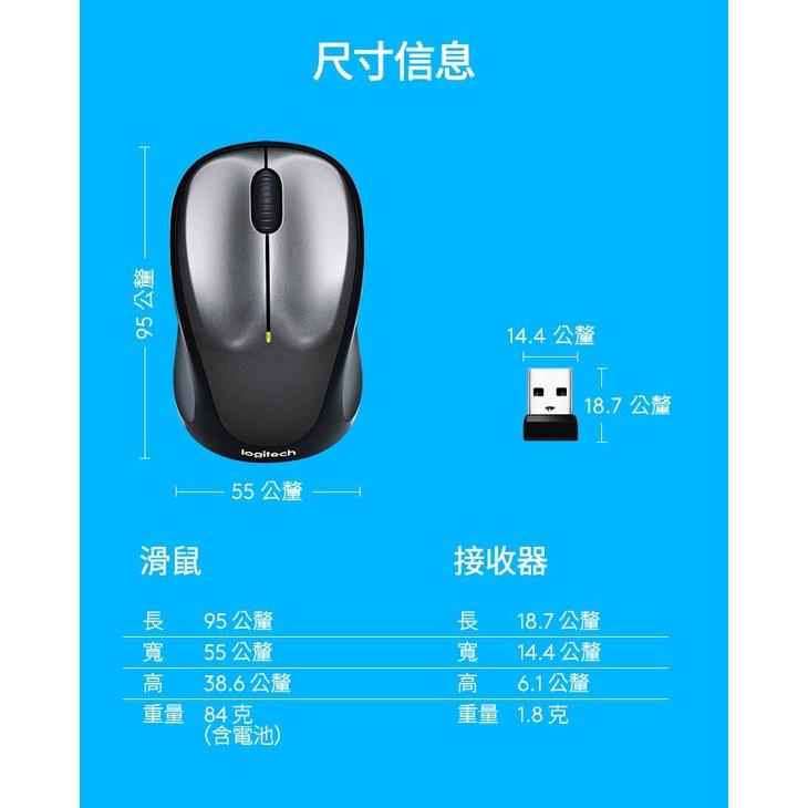Logitech 羅技 M235n 無線滑鼠 紅色 銀黑色 藍色 辦公滑鼠 2.4 GHz 迷你接收器 辦公滑鼠-細節圖5