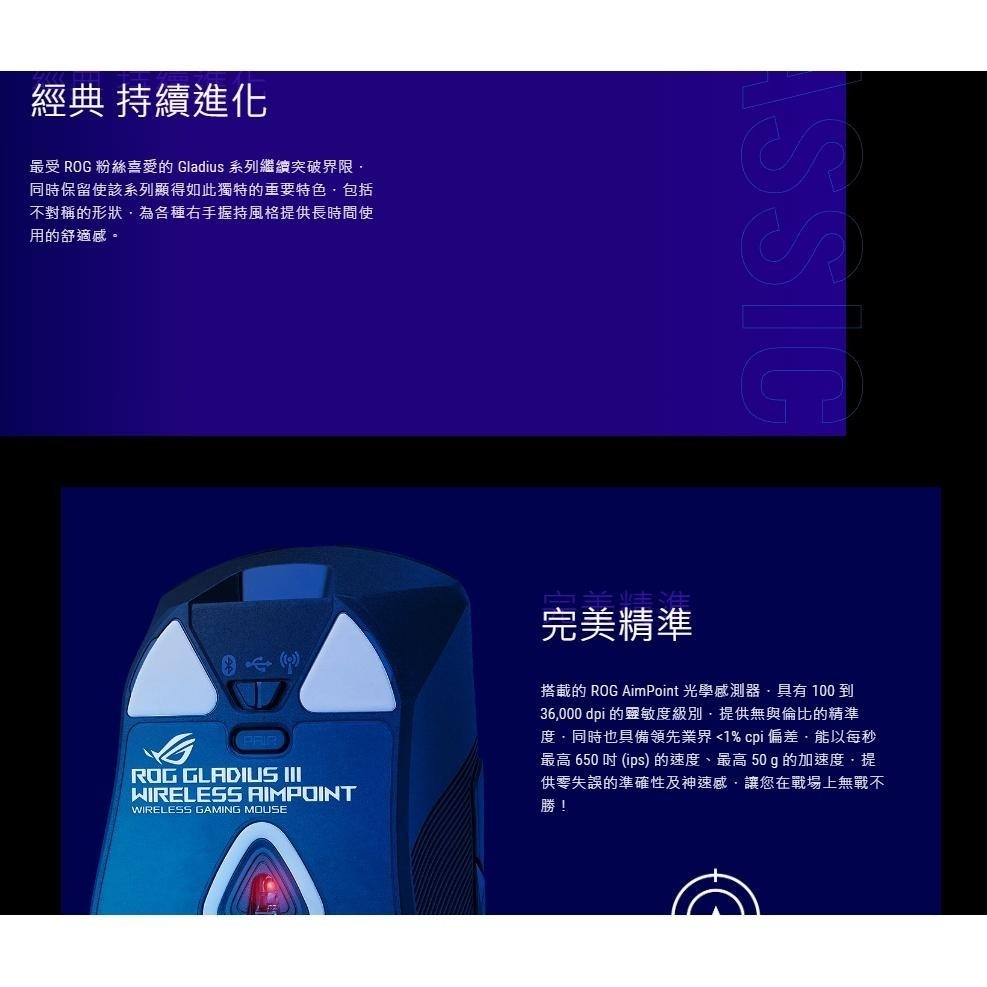 ASUS 華碩 ROG Gladius III Wireless Aimpoint 三模無線滑鼠 電競滑鼠 遊戲滑鼠-細節圖4