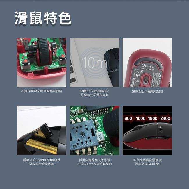 iRocks 艾芮克 M23 M23R 無線靜音滑鼠 無線滑鼠 黑 粉 辦公滑鼠 極靜音 接收器 ４段DPI 光華商場-細節圖4