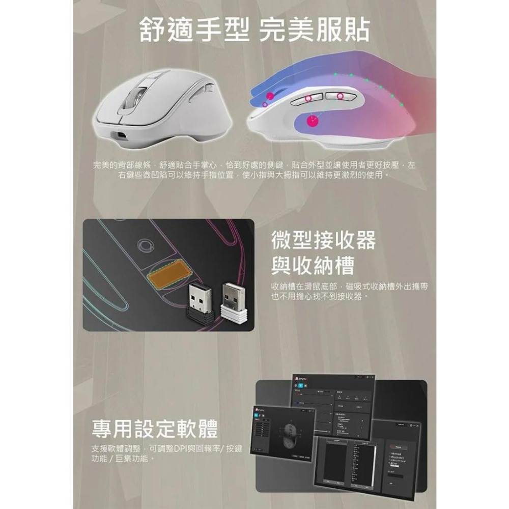 iRocks 艾芮克 M29R 無線三模靜音滑鼠 無線滑鼠 黑 白 粉 辦公滑鼠 靜音鼠 人體工學 光華商場-細節圖7