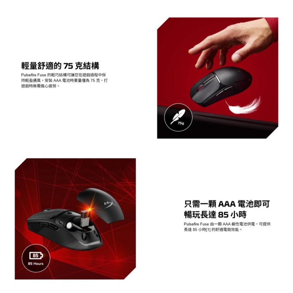 HyperX Pulsefire Fuse－Wireless 無線電競滑鼠 無線滑鼠 電競滑鼠 遊戲滑鼠 光華商場-細節圖4