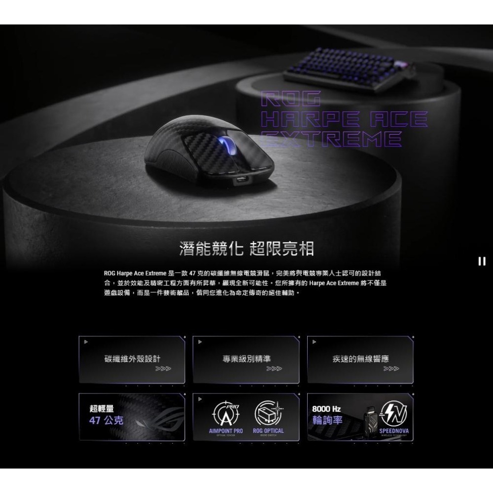 ASUS 華碩 ROG Harpe Ace Extreme 碳纖維無線電競滑鼠 電競滑鼠 無線滑鼠 遊戲滑鼠-細節圖3
