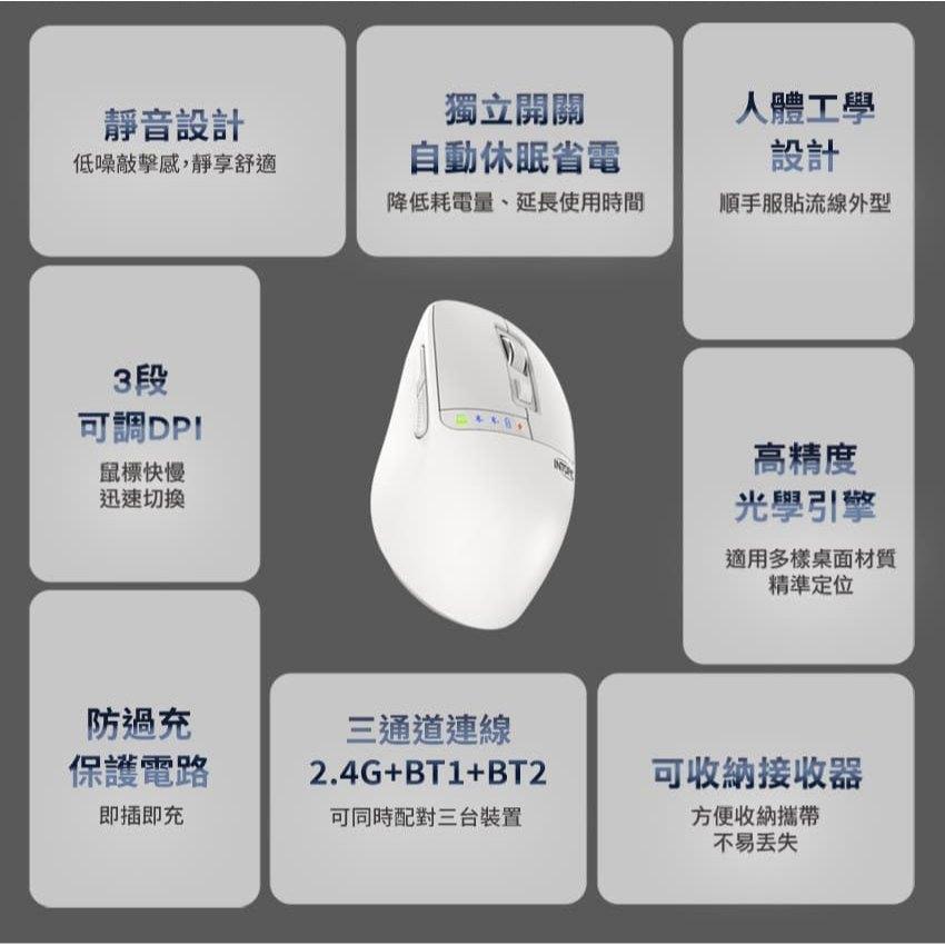 Intopic 廣鼎 MSW-D170 無線雙模充電滑鼠 無線滑鼠 辦公滑鼠 光學滑鼠 藍芽滑鼠 光華-細節圖4