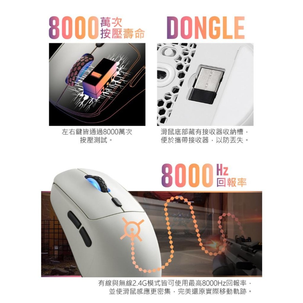 iRocks 艾芮克 M51R 無線三模電競滑鼠 輕量化 8K 電競滑鼠 無線滑鼠 遊戲滑鼠 光華-細節圖7