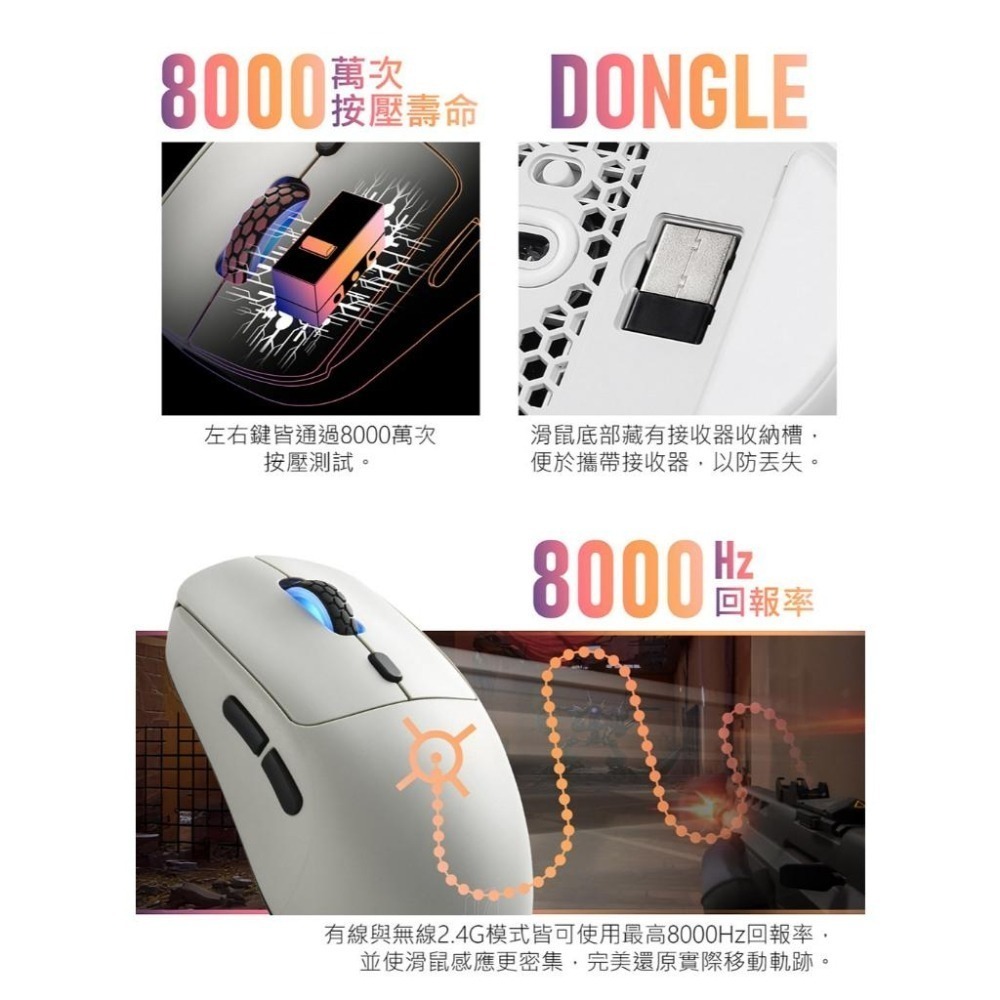 iRocks 艾芮克 M51R 無線三模電競滑鼠 輕量化 8K 電競滑鼠 無線滑鼠 遊戲滑鼠 光華-細節圖7