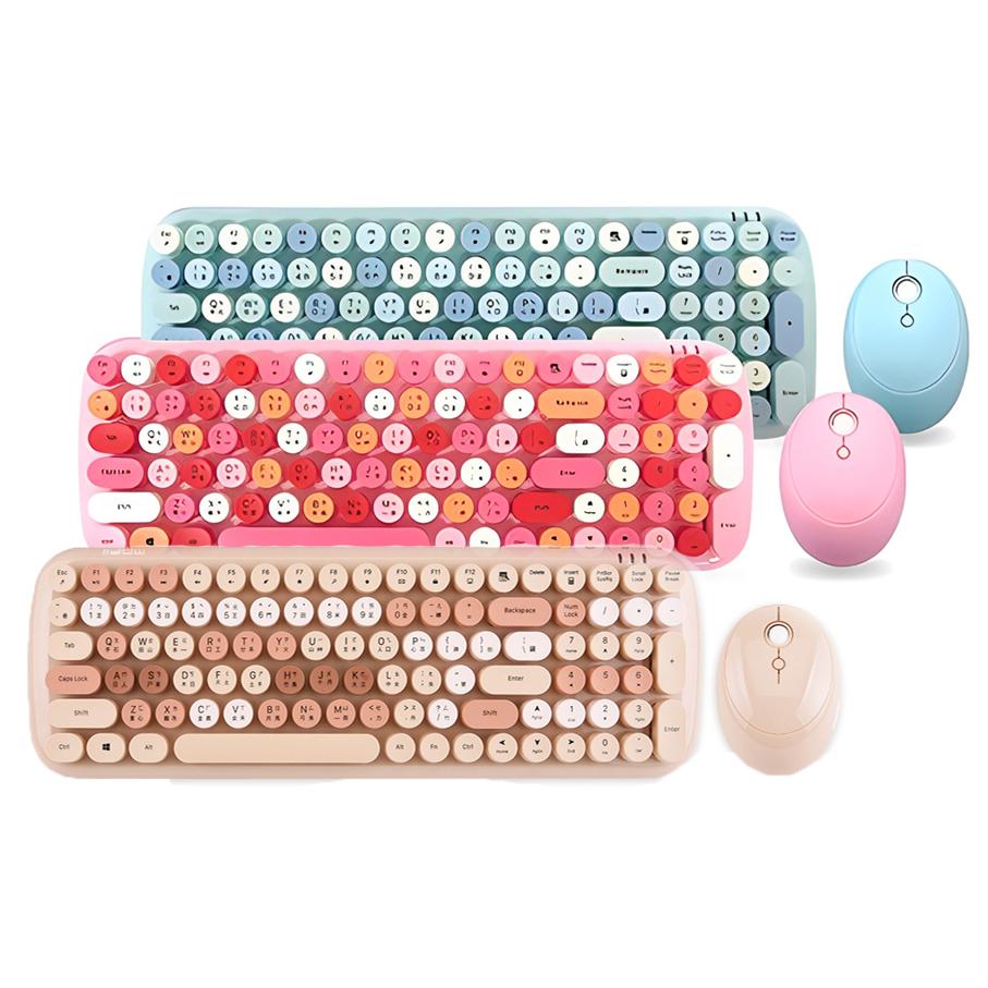 Esense 逸盛 MOFII 無線鍵盤滑鼠組 奶茶色多彩 復古圓形鍵帽 100鍵 無線滑鼠 光華商場-細節圖2