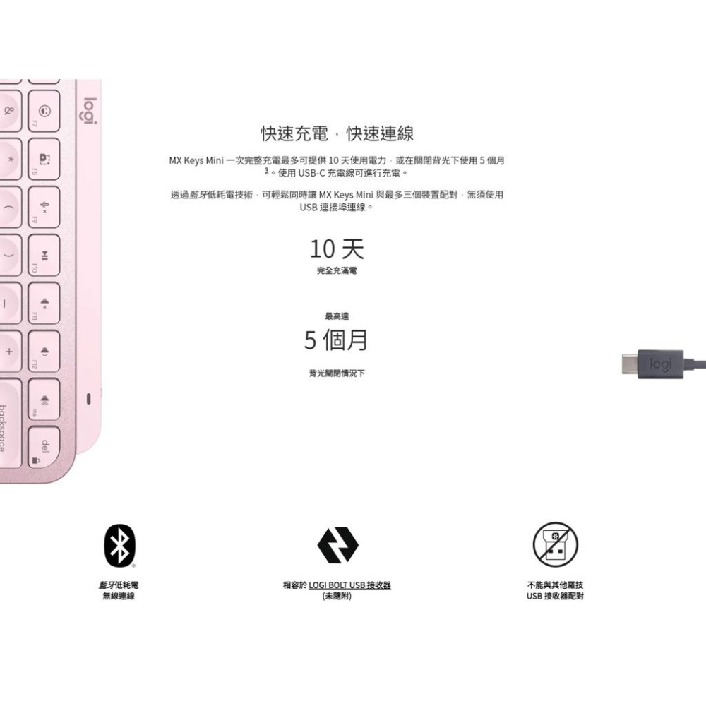 Logitech 羅技 MX Keys Mini 60% 超薄 中文版 藍芽鍵盤 支援 Logi Bolt 光華商場-細節圖6