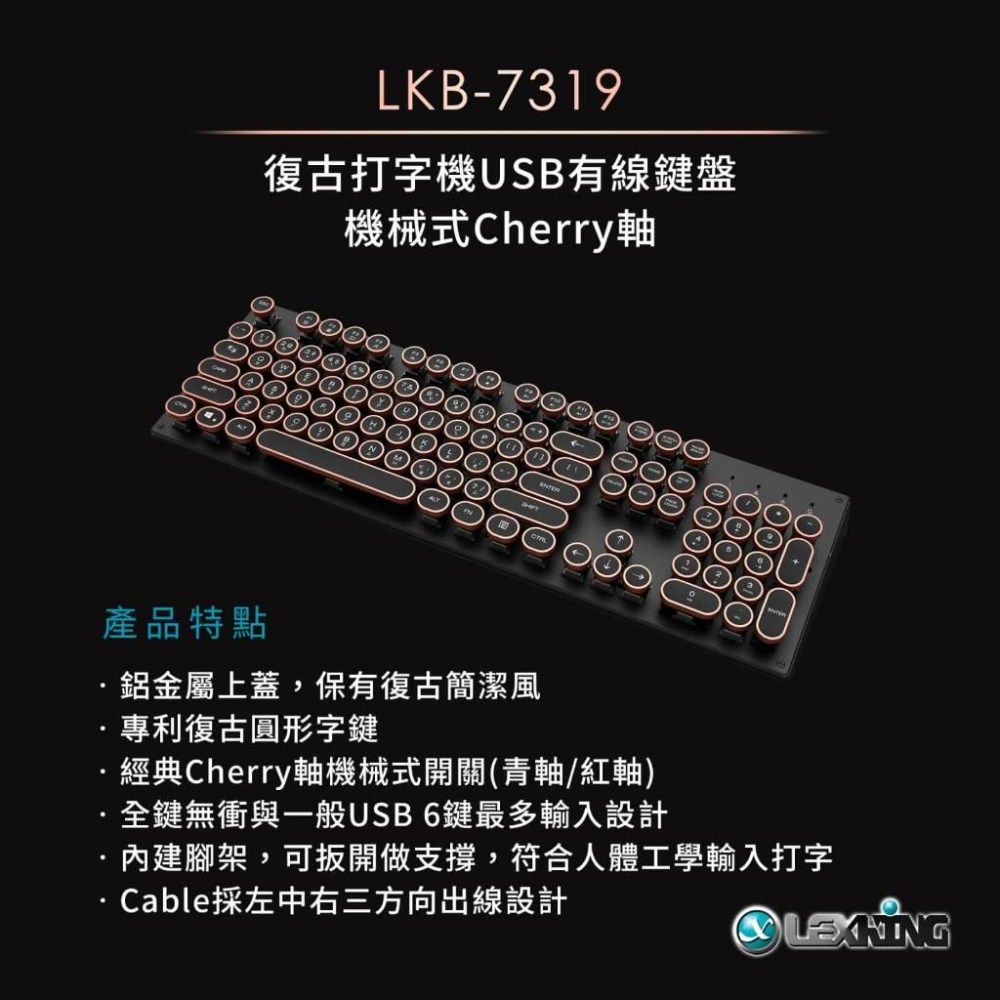 Lexking 雷斯特 LKB-7319 LKB-7325 RF-7317 打字機鍵盤 復古鍵盤 光之鍵 光華商場-細節圖3
