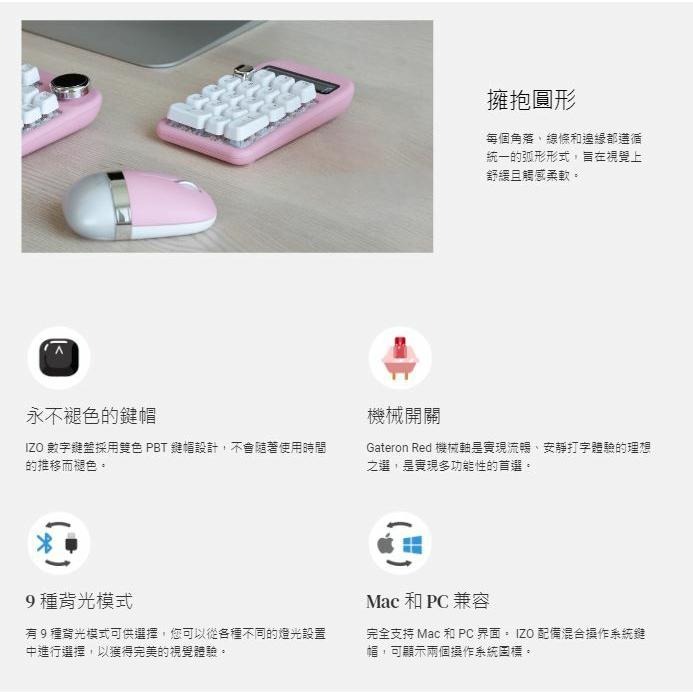 AZIO IZO藍牙計算機鍵盤 梨花白 鳶尾藍 巴洛克玫瑰 沉墨柳 櫻草粉 薄荷綠 大黃蜂 青軸 紅軸 計算機 光華商場-細節圖4