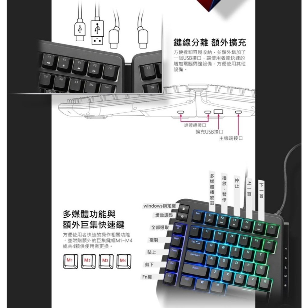【好禮贈】iRocks 艾芮克 K59M 分離式 人體工學 機械鍵盤 Cherry軸 紅軸 茶軸 光華商場-細節圖6
