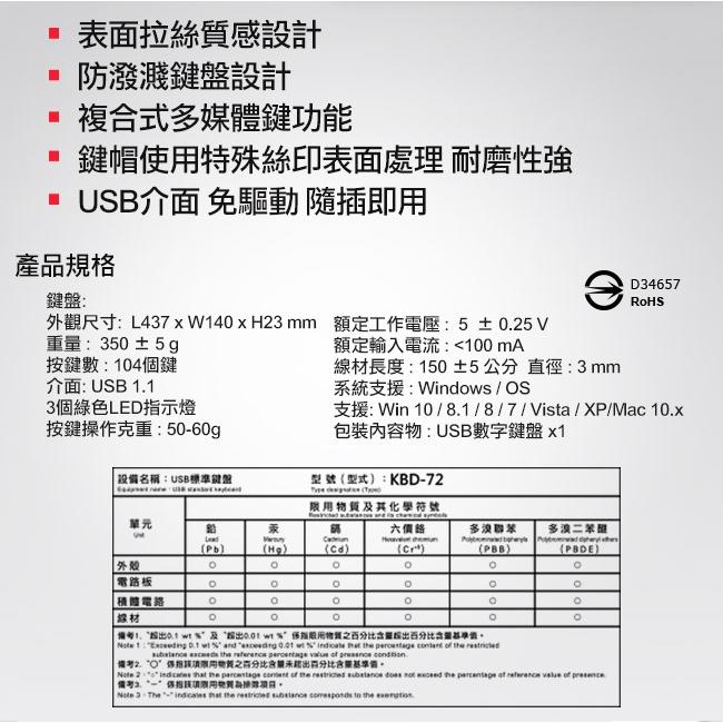 INTOPIC 廣鼎 KBD-72 有線鍵盤 USB鍵盤 標準鍵盤 防潑水 辦公鍵盤 學校鍵盤 電腦鍵盤 光華商場-細節圖7