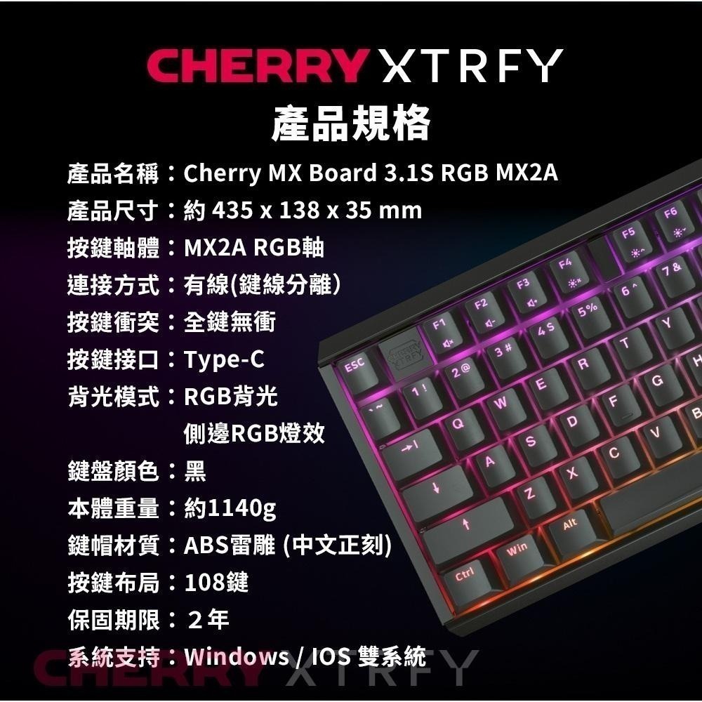 【現貨熱銷】CHERRY 櫻桃 MX Board 3.1S RGB MX2A 機械鍵盤 茶軸/紅軸/銀軸 MX3.1S-細節圖8