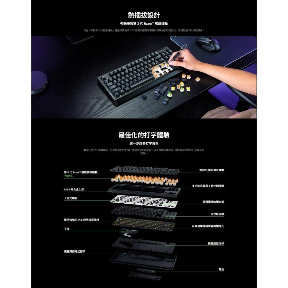 Razer 雷蛇 BlackWidow V4 TKL 黑寡婦幻彩版 機械式鍵盤 (橘軸/英文) 遊戲鍵盤 電競鍵盤 光華-細節圖4