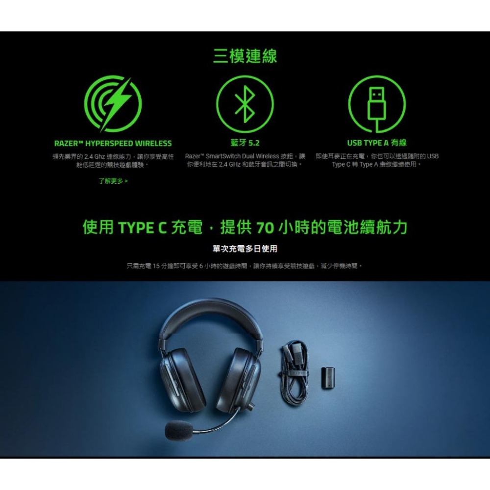 Razer 雷蛇 BlackShark 黑鯊 V2 Hyperspeed 無線電競耳機 無線耳機 電競耳機 光華 公司貨-細節圖7