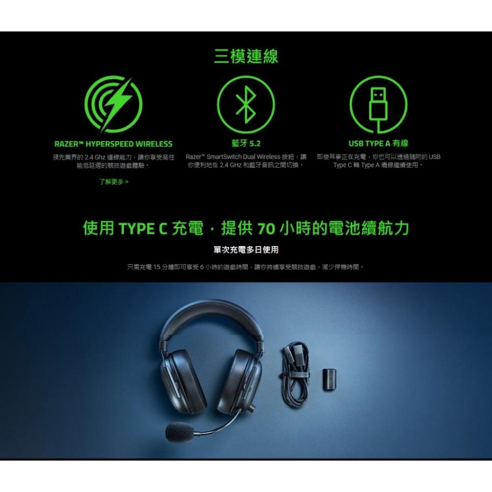 Razer 雷蛇 BlackShark 黑鯊 V2 Hyperspeed 無線電競耳機 無線耳機 電競耳機 光華 公司貨-細節圖7