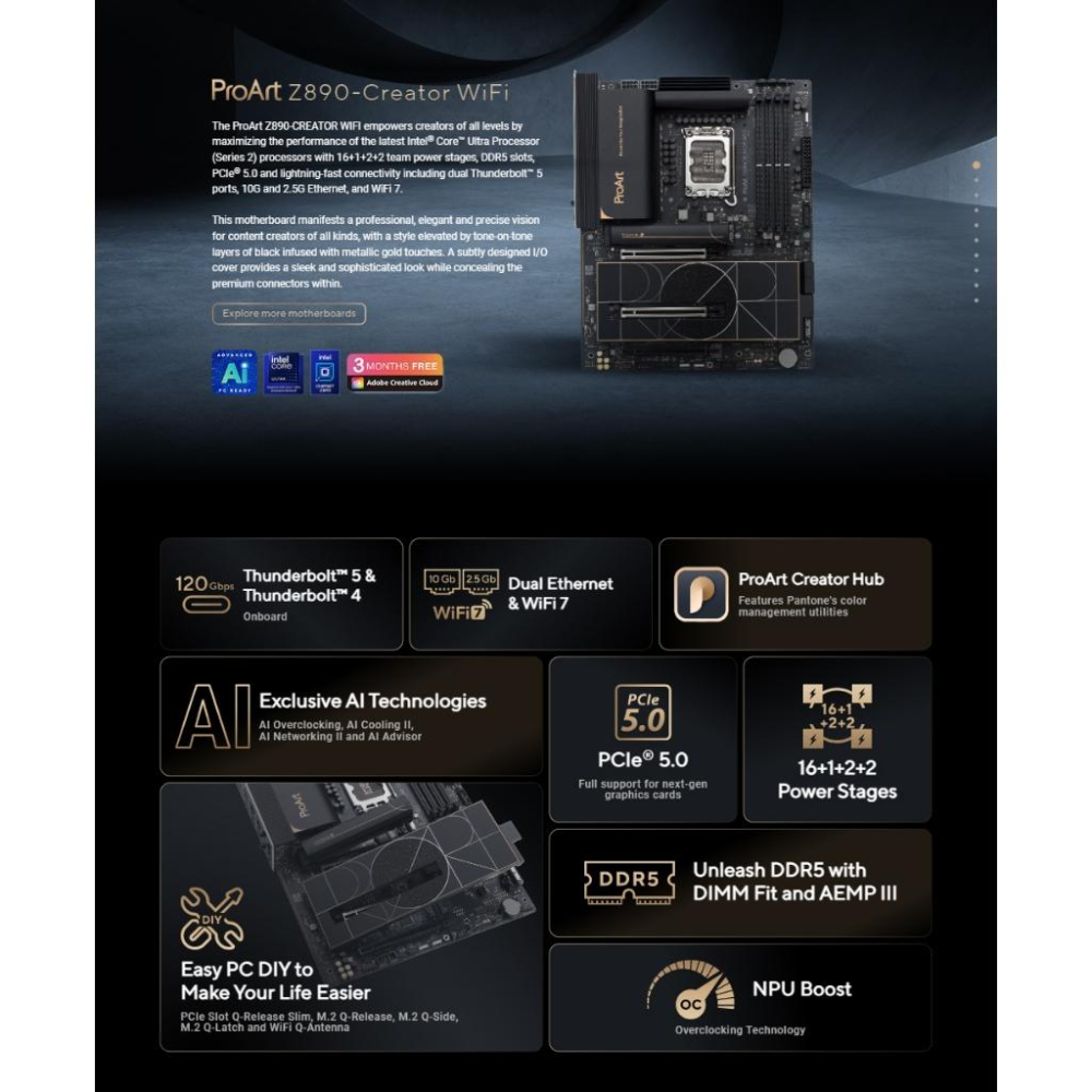 ASUS 華碩 PROART Z890-CREATOR WIFI－ATX 主機板 LGA1851／DDR5 光華-細節圖3