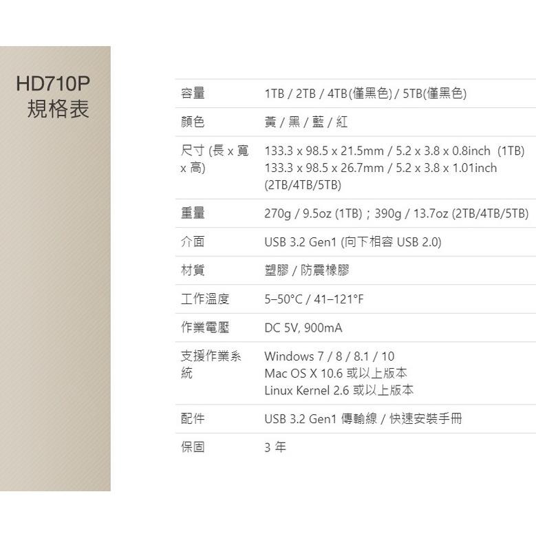 【台灣製造】ADATA 威剛 HD710 PRO 1TB 2TB 4TB 5TB 黑 藍 黃 紅 軍規 2.5吋外接硬碟-細節圖7
