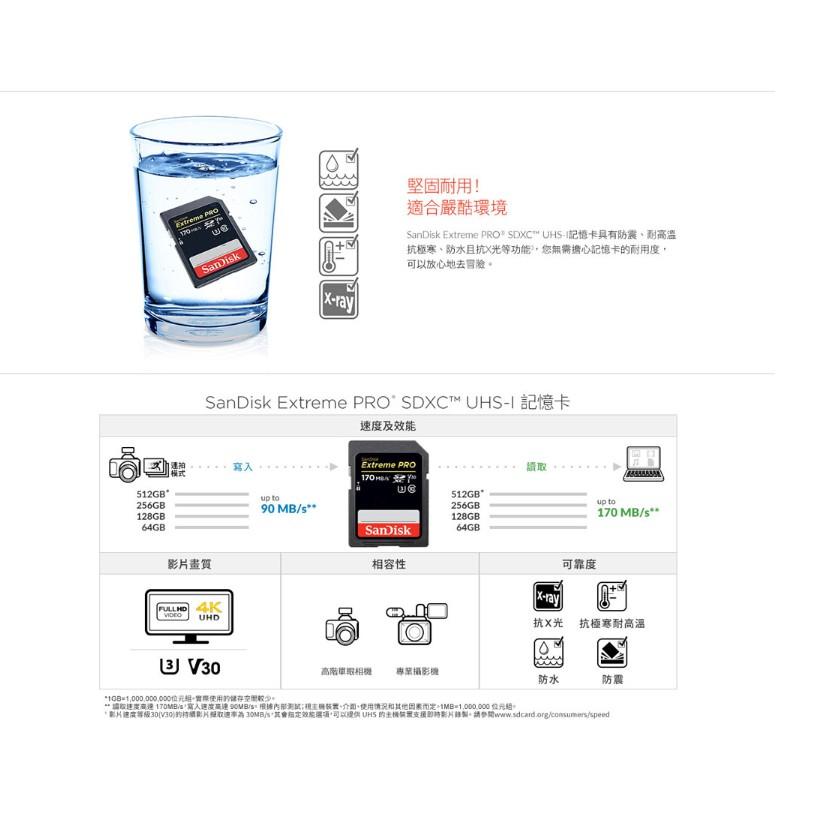 【現貨熱銷】SanDisk Extreme Pro SDHC 64G/128G/256G 記憶卡 170M 200M-細節圖6