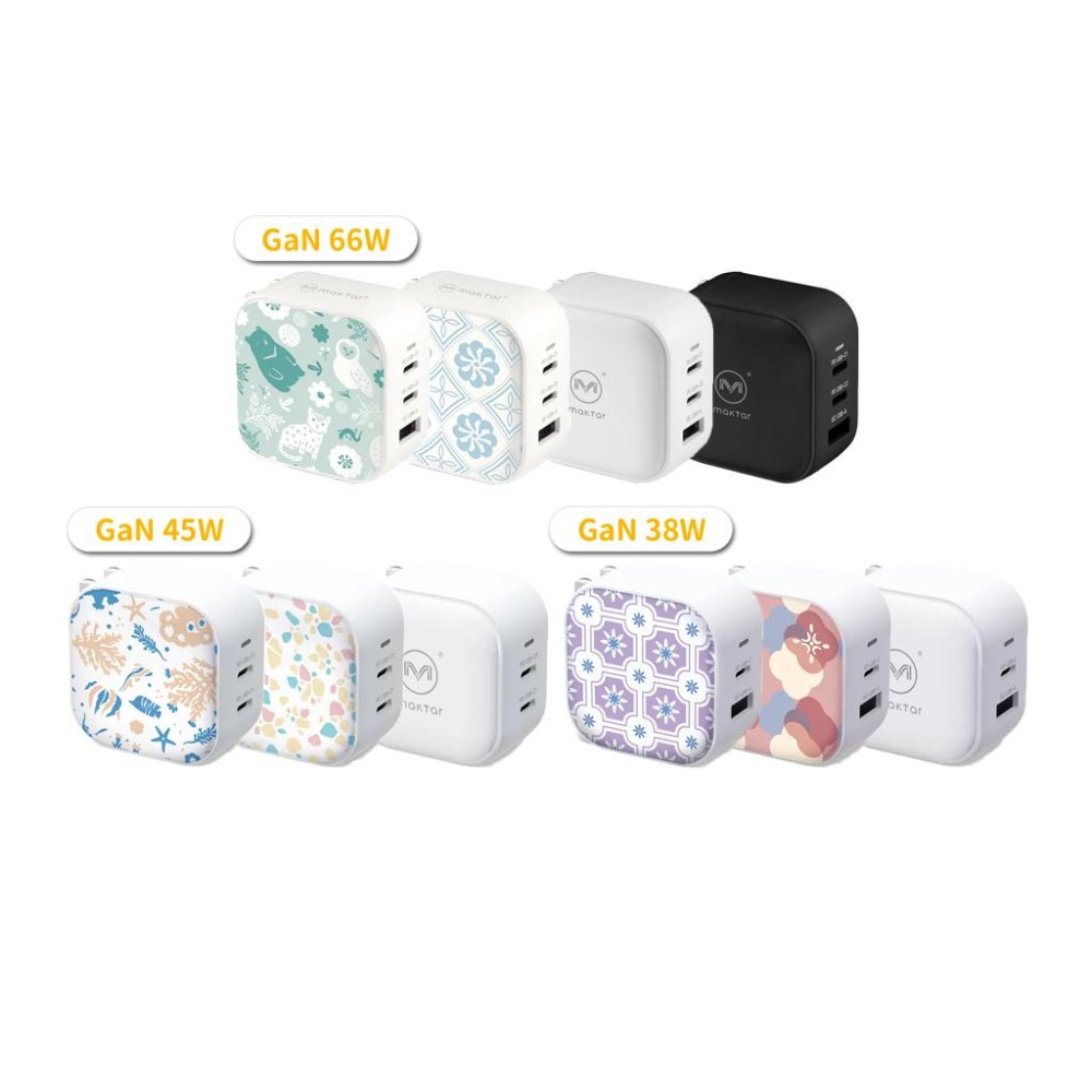 Maktar 66W GaN 66WGaN 45W 38W 口袋快充 時尚白 曜石黑 三孔快充 充電頭 快充頭 光華商場-細節圖2
