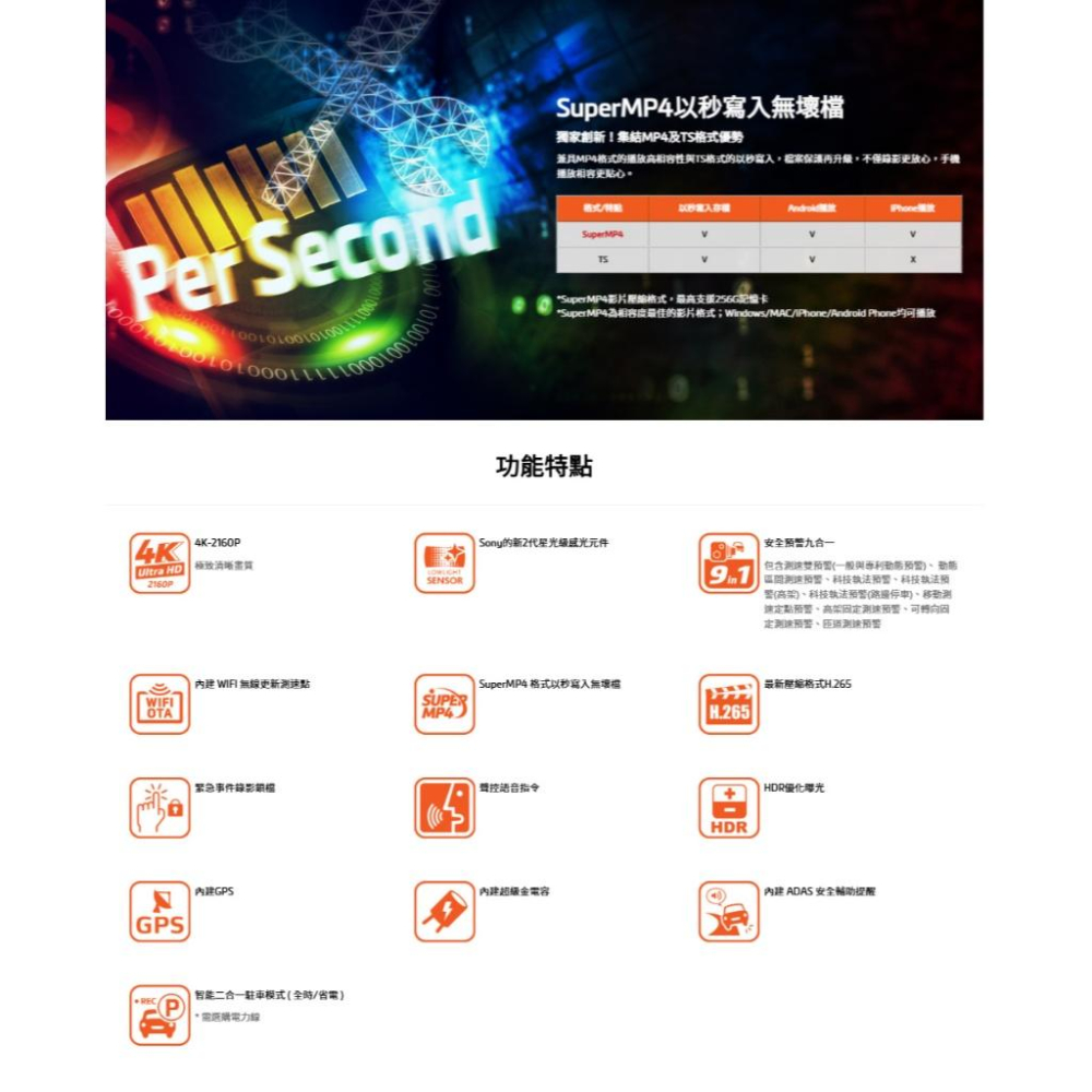 Mio MiVue 960W+ E80D－4K 新2代星光級 安全預警九合一 GPS WIFI 行車記錄器 光華-細節圖6