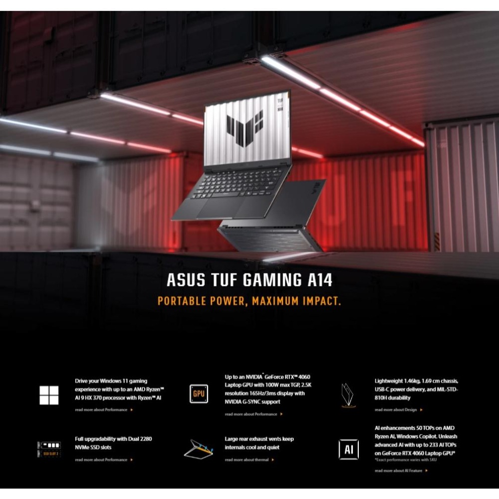 【升級】ASUS華碩 TUF Gaming A14 (2024) FA401UU 14吋 電競筆電 R7／4050-細節圖3