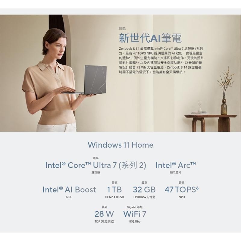 ASUS 華碩 Zenbook S 14 (UX5406) UX5406SA 14吋 輕薄AI筆電 C7-258V 光華-細節圖7