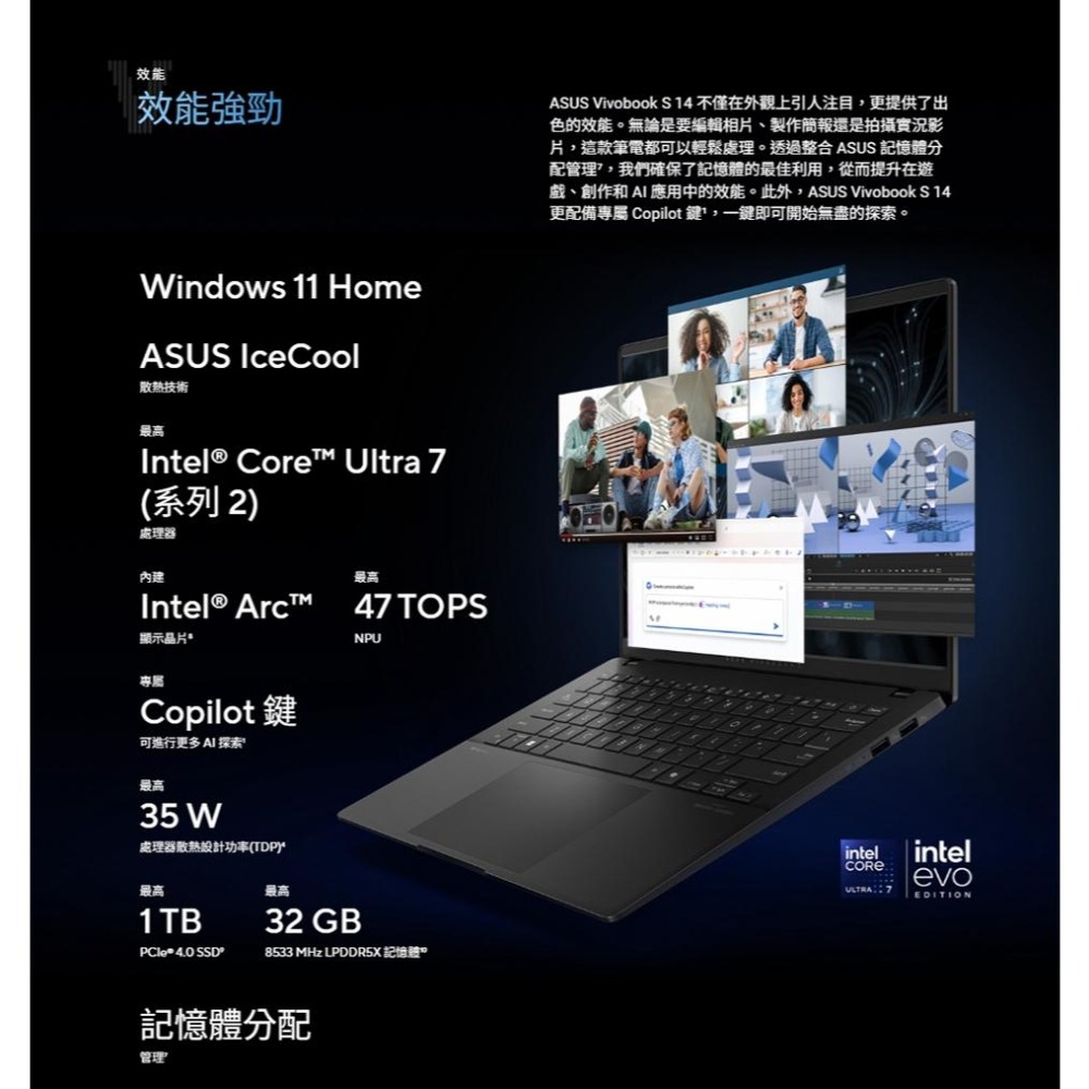 ASUS 華碩 Vivobook S 14 OLED (S5406) S5406SA 14吋 輕薄筆電 U5-228V-細節圖5