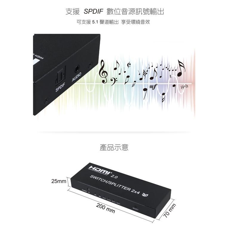 伽利略 HDS204A HDS204AS HDMI 2.0 影音分配器 2進4出 畫面 螢幕 切換器 轉換器 光華商場-細節圖7