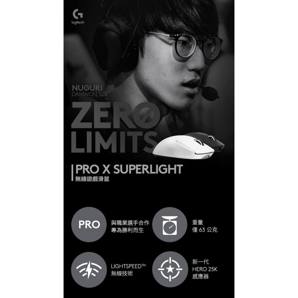 【限量】免運 羅技 Logitech G Pro X Superlight 無線輕量化電競滑鼠 黑 白 光華-細節圖6
