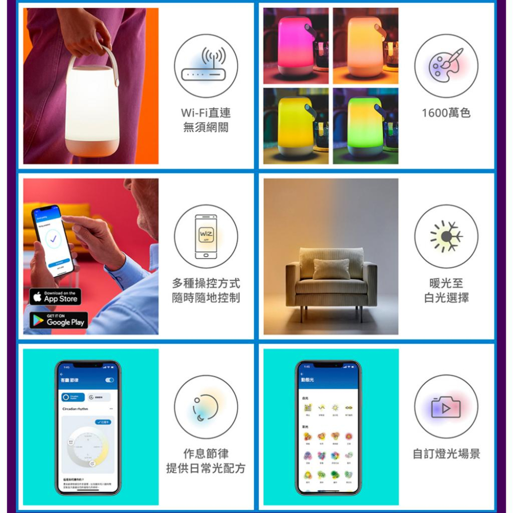Philips 飛利浦 WiZ LED全彩便攜桌燈 PW017 桌燈 情境燈 氣氛燈 旅行攜帶 光華商場-細節圖4