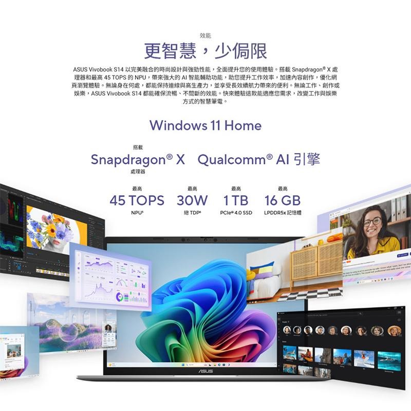 ASUS 華碩 Vivobook S14 S3407QA 14吋 AI 輕薄筆電 高通 X1-26-100 光華-細節圖6