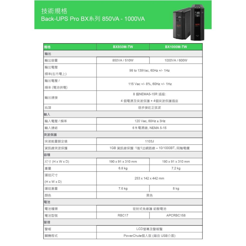 APC BX850M-TW 850VA在線互動式UPS 不斷電 在線式 UPS 不斷電系統 850VA 光華商場-細節圖7