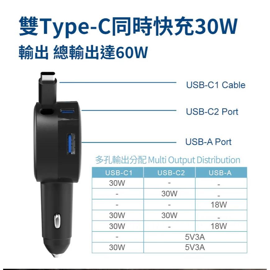 SEEK CU-C601－PD 60W 伸縮線車用電源供應器 車充 車用充電器 充電器 自帶線 光華商場-細節圖6