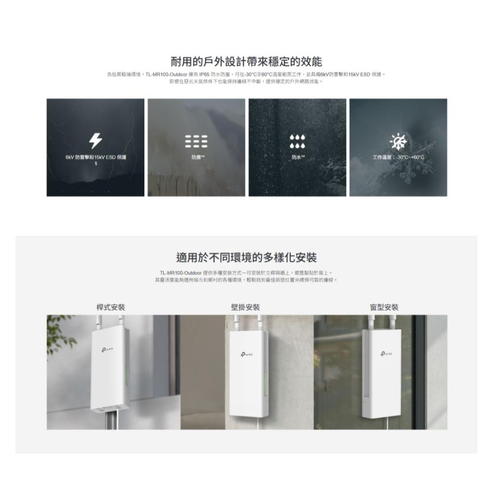 tp-link TL-MR100-Outdoor－4G LTE 300Mbps Wi-Fi 戶外型路由器路由器分享器- 光華商場3C專賣店-  iOPEN Mall