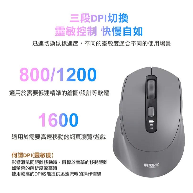 Intopic 廣鼎 MSW-D200 馭行者無線雙模充電滑鼠 無線滑鼠 藍芽滑鼠 辦公滑鼠 光華商場-細節圖6