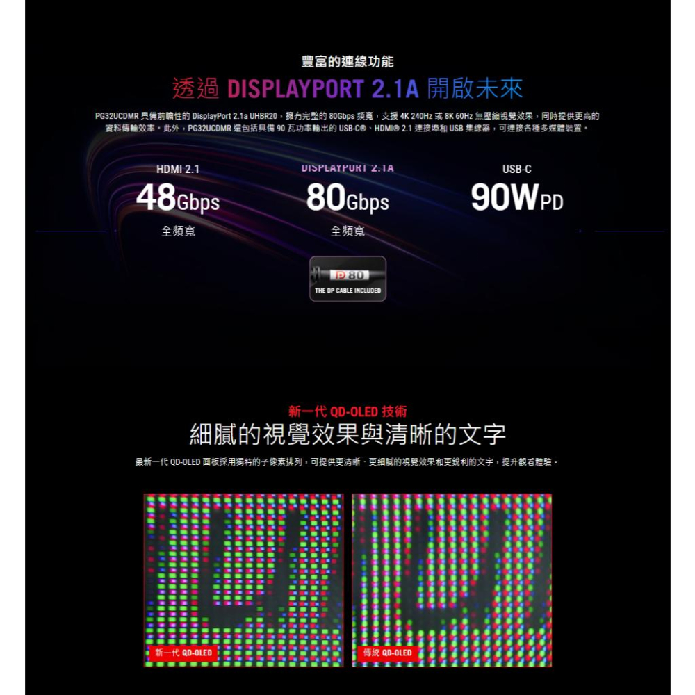 ASUS 華碩 ROG PG32UCDMR 32吋 4K 電競螢幕 QD-OLED／240Hz／HDR400 光華商場-細節圖6
