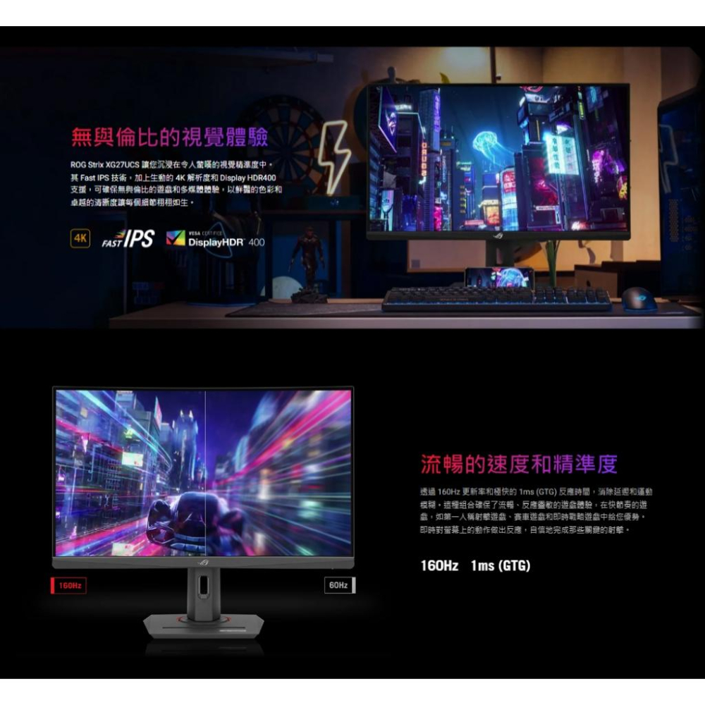 【免運直送】ASUS 華碩 ROG Strix XG27UCS 27吋 4K 160Hz/IPS/1ms 電競螢幕 光華-細節圖5