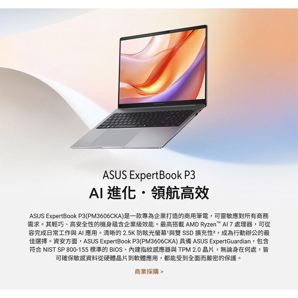 ASUS 華碩 ExpertBook P3 (PM3606) PM3606CKA 16吋 商用筆電 R5-330-細節圖3